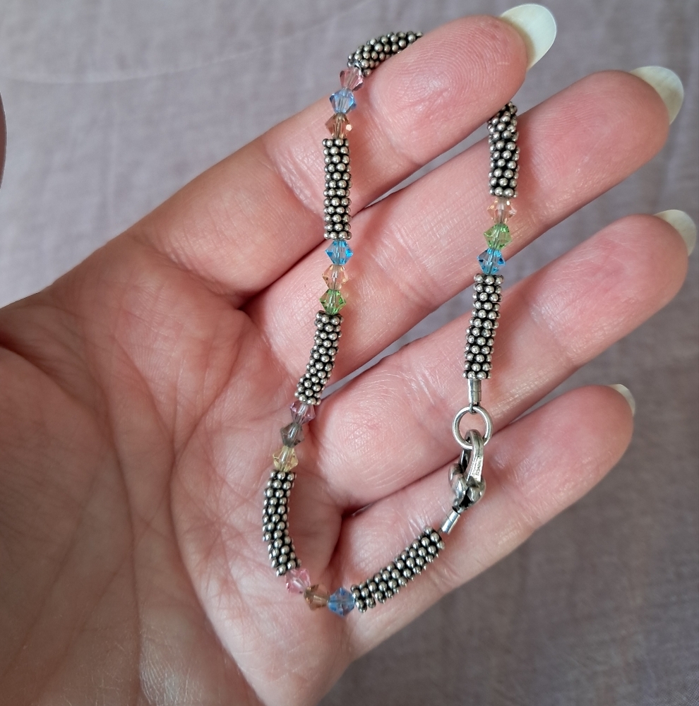 Sterling Silver Popcorn Swarovski Crystal Artisan Handmade Heart Bracelet